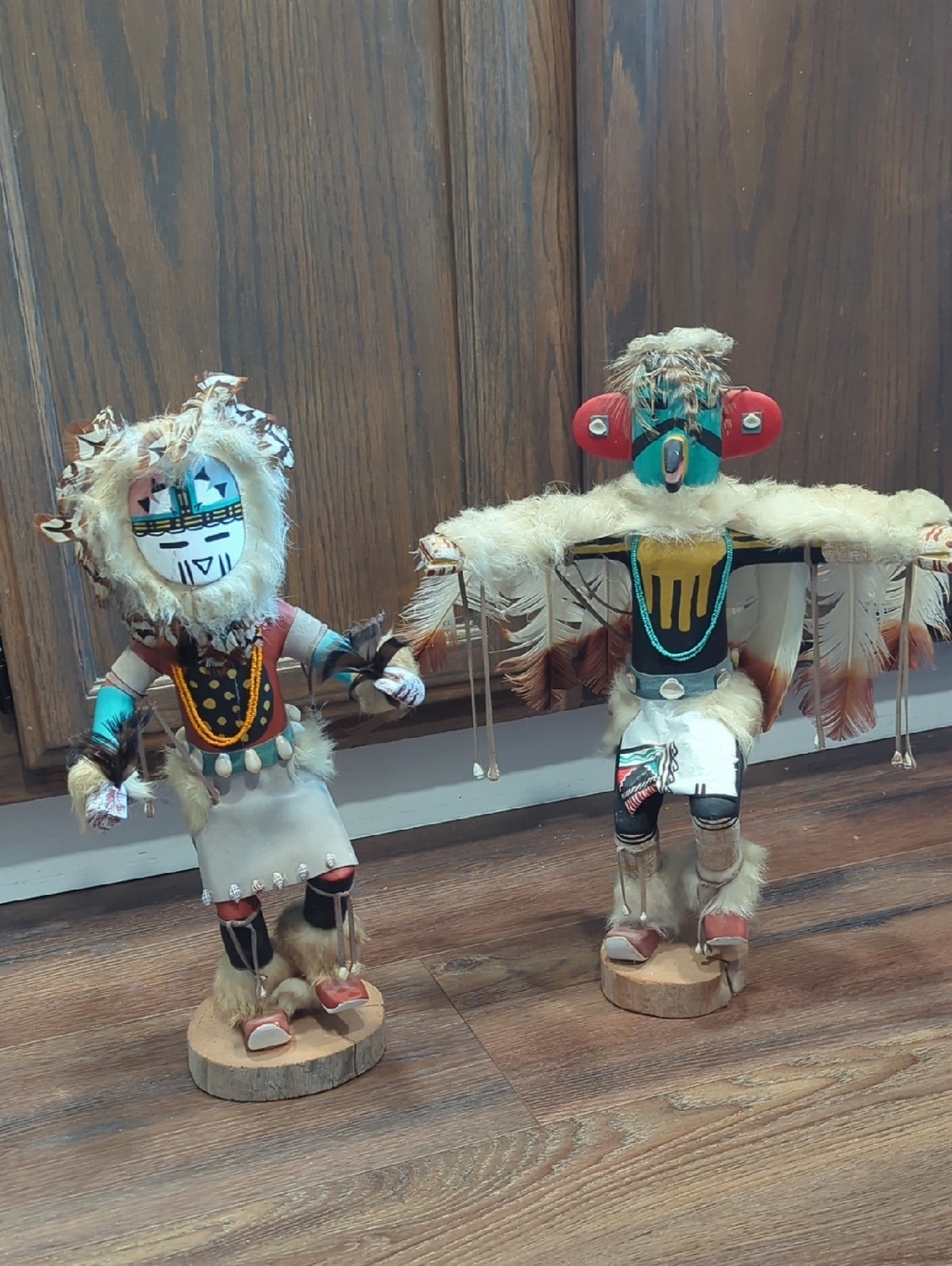 Handcrafted Pair Native Dancing Figures- Turquoise, Red & Cream
